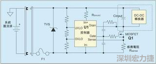 圖1：一個簡單的-48V熱插拔電路。